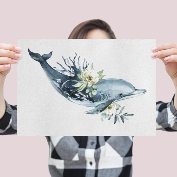 Wall Art Watercolor Dolphin Print Poster Unframed - Picture 5 of 16